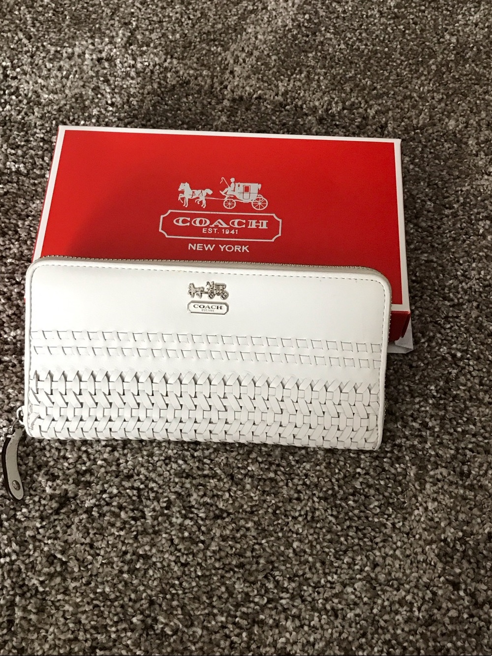 Coach White Woven Zip-Around Wallet